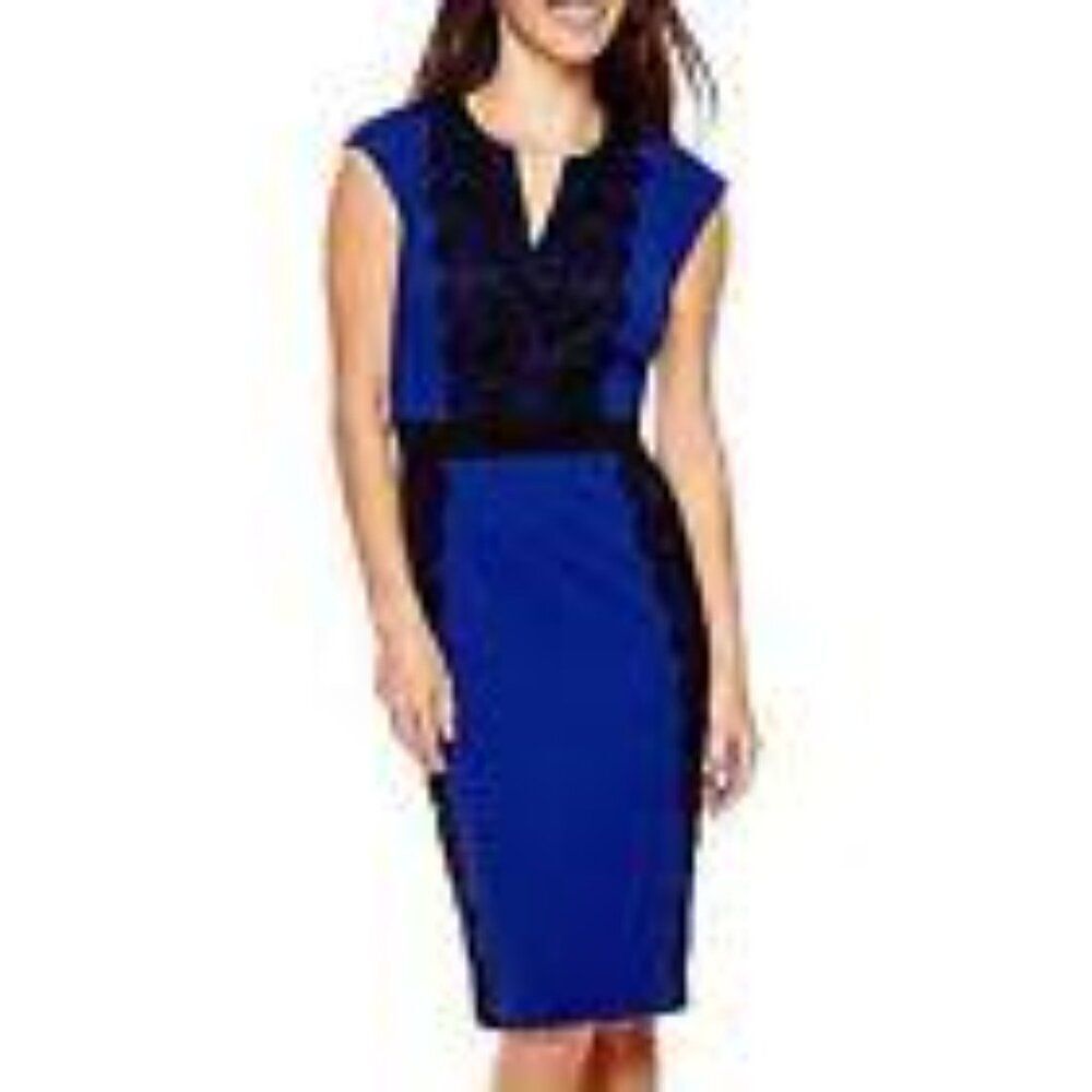 Danny & Nicole Royal Blue & Black Lace Sleeveless Sheath